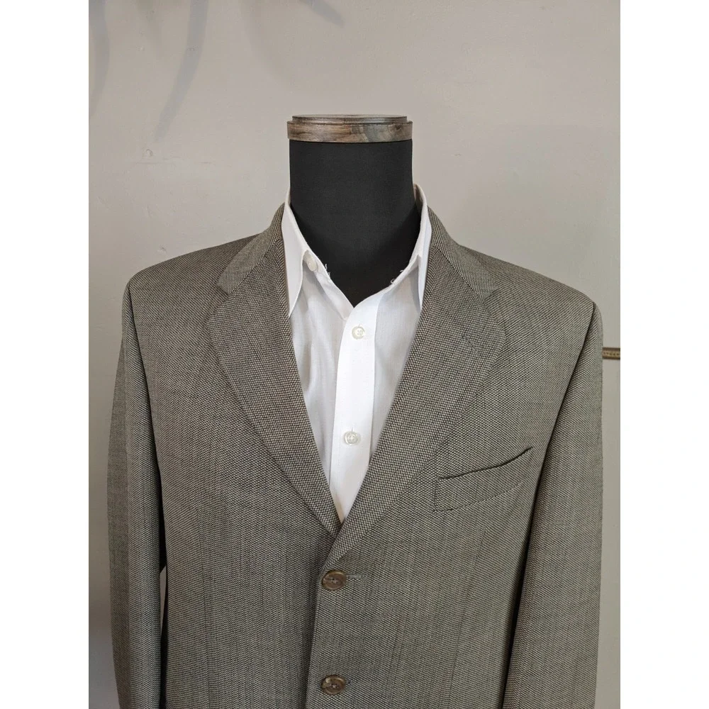 Chaps Ralph Lauren Vintage Wool Sport Coat 40R Beige Black 3 Button Blazer X606